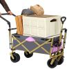 Collapsible Folding Wagon with Removable Canopy, Heavy Duty Foldable Wagon Utility Cart for Garden, Camping, Grocery Cart, Beach Wagon Cart with Wheel