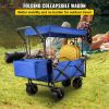 Collapsible Wagon Cart Blue, Foldable Wagon Cart Removable Canopy 600D Oxford Cloth
