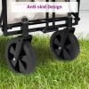 YSSOA Extended Folding Utility Wagon, 330LBS Heavy Loaded Collapsible Garden Cart with Anti-Slip Wheels, Adjustable Handle and Side Pockets, Large, Wh
