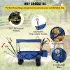 Collapsible Wagon Cart Blue, Foldable Wagon Cart Removable Canopy 600D Oxford Cloth