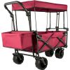 Extra Large Collapsible Garden Cart with Removable Canopy, Folding Wagon Utility Carts with Wheels and Rear Storage, Wagon Cart for Garden, Camp